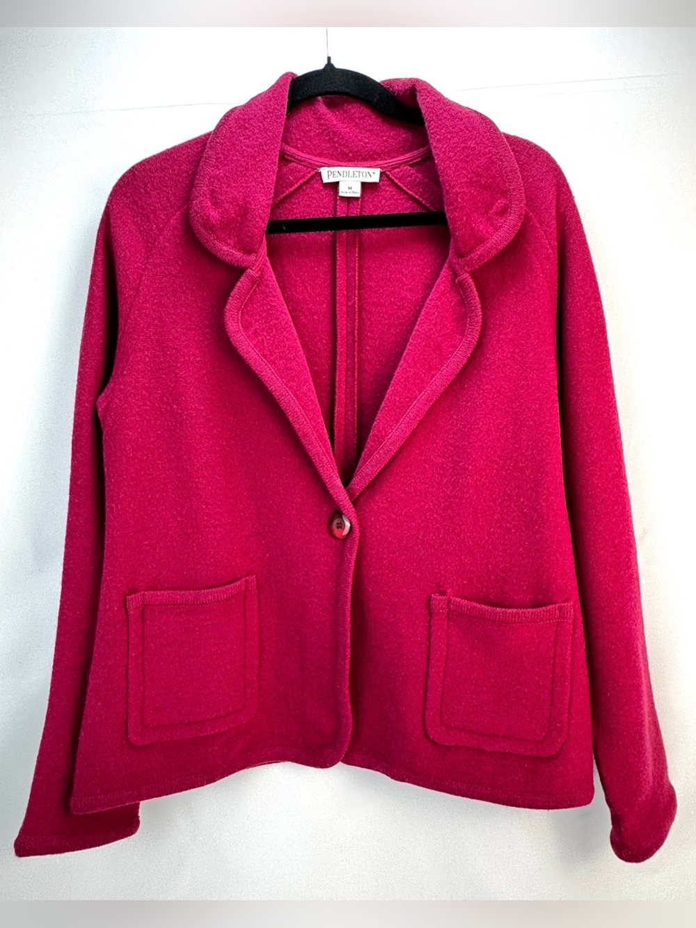 Pendleton Raspberry Pink 100% Lambs Wool Sweater Blazer Sz M